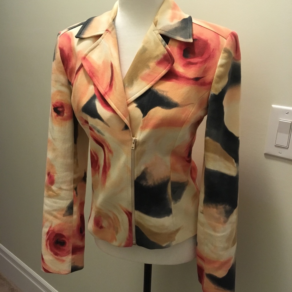 Simon Chang floral moto jacket. Size 6
